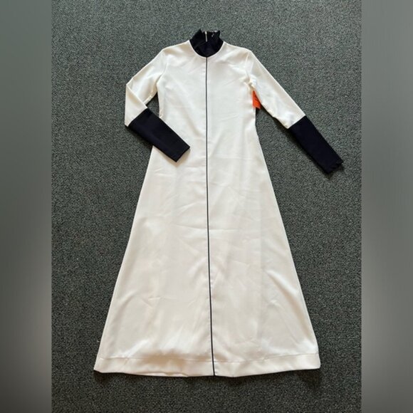 Black & White Color-block Structured Turtleneck Long-Sleeve A-line Gown Dress S - Picture 1 of 16